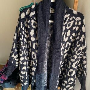 Anthropologie Black and White Leopard Print Oversized Cardigan Wrap